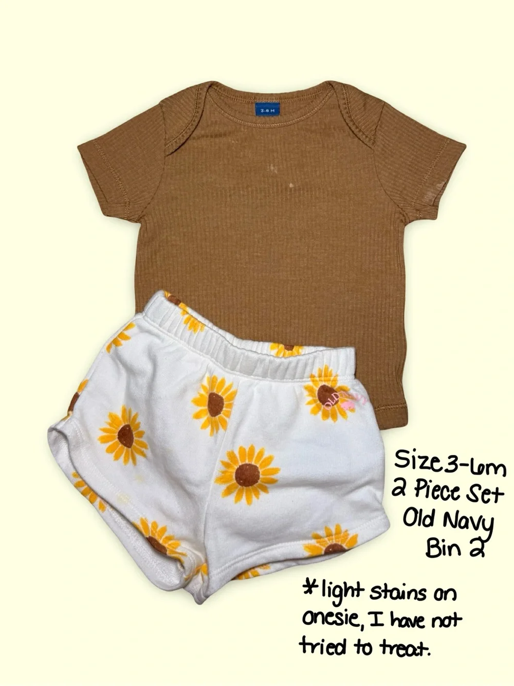 Old Navy Brown Ribbed Tee with White Sunflower Print Shorts